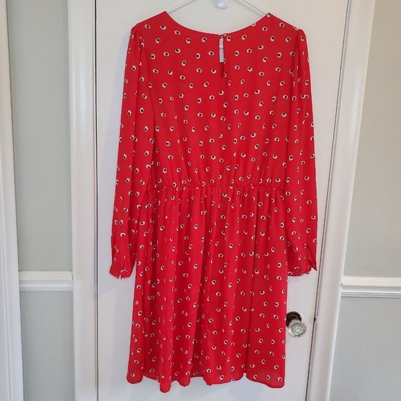 NEW Kit and Sky Size Large Red Casual Dress Small Flowers Long Sleeve - Picture 3 of 3